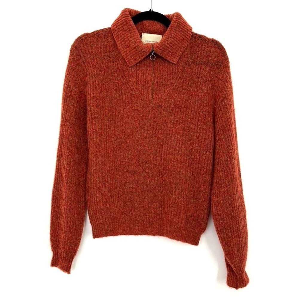 Paloma Wool S Rust Orange Wool Blend Ribbed Quarter Zip Sweater Small Earthy